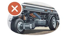 Illustration of a vehicle chassis with a red X marking repairs we do not perform