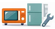 Illustration of a microwave and refrigerator with a wrench